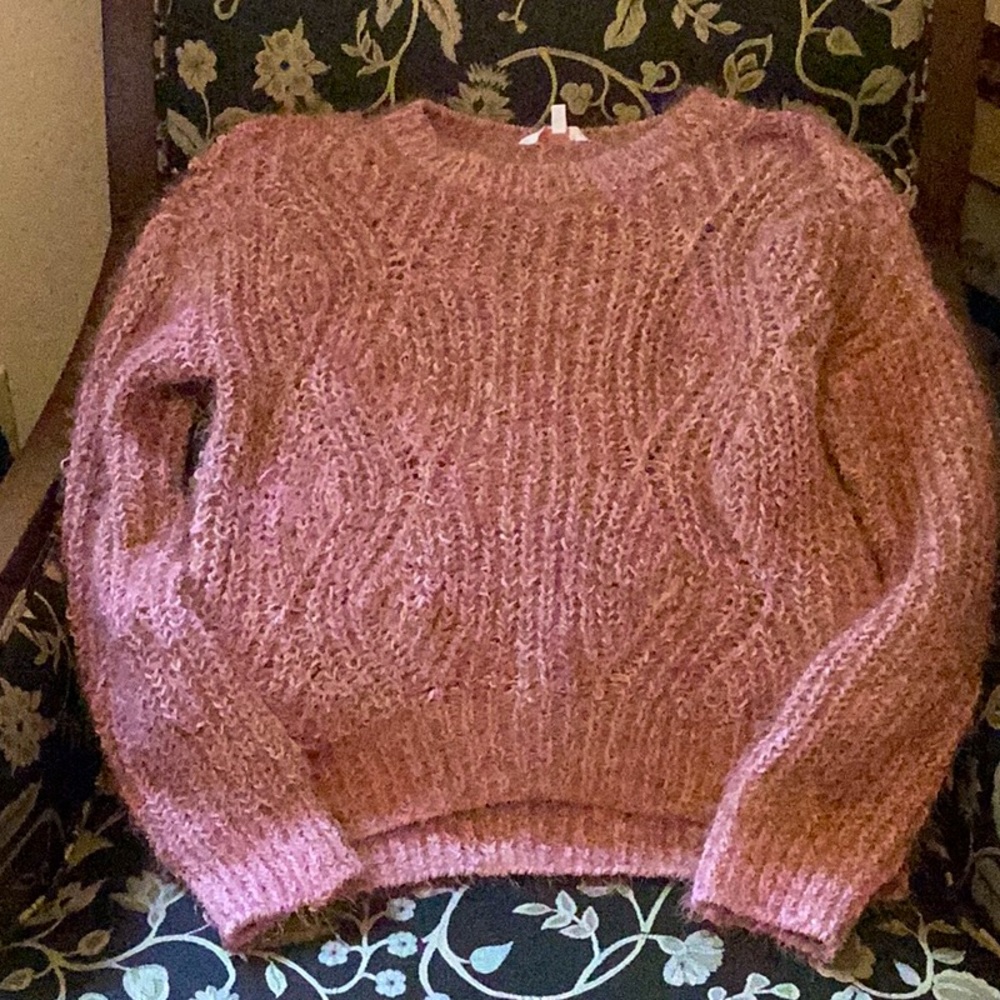 Juniors Large Candies Rose Pink Fuzzy Knit Sweater